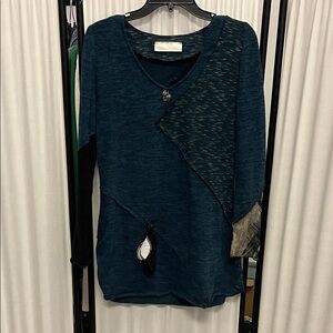 Teal Sweater with Feather Accent